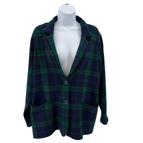 Appleseed's Green/Blue Plaid Sweater Sport Blazer Jacket Womens M Button Front - Picture 3 of 11